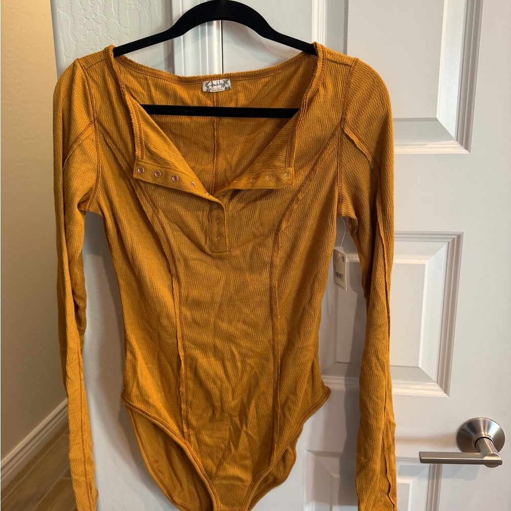 Free People Mustard Long Sleeve Bodysuit